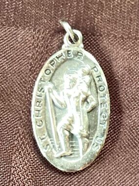 Sterling St. Christopher Oval Pendant Charm in Silver